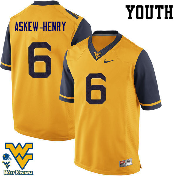 NCAA Youth Dravon Askew-Henry West Virginia Mountaineers Gold #6 Nike Stitched Football College Authentic Jersey MS23G13TA